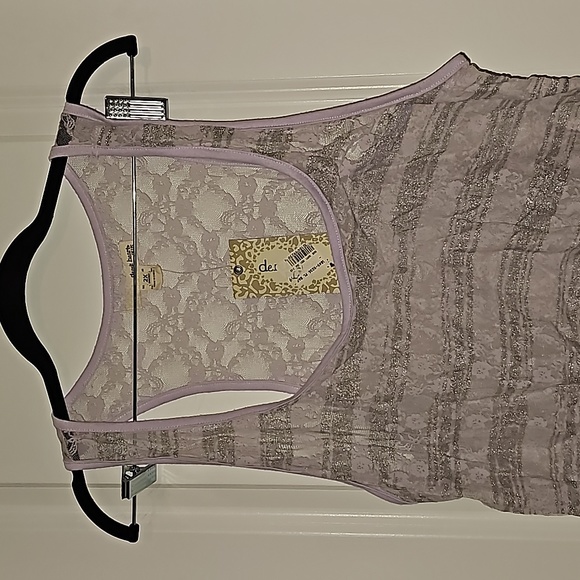 Derek Heart Sheer Lace Tank Top Plus 2X Metallic Lilac & Silver - Picture 3 of 8